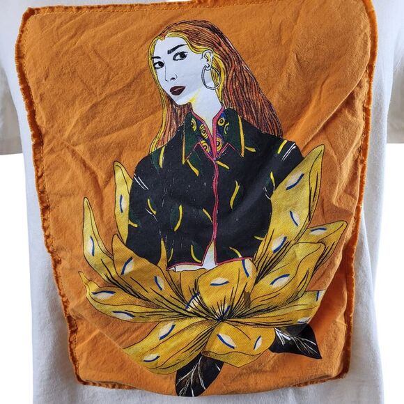 ZARA Basic Small Off-White Short Sleeve T-Shirt Orange Black Gold Female Picture - Picture 2 of 9